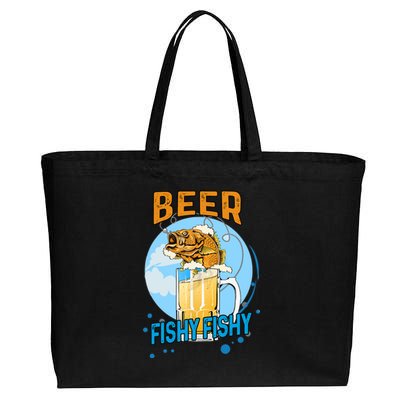 Beer Fishy Fishy Beer Fish Lover Funny Blue Sky Cotton Canvas Jumbo Tote