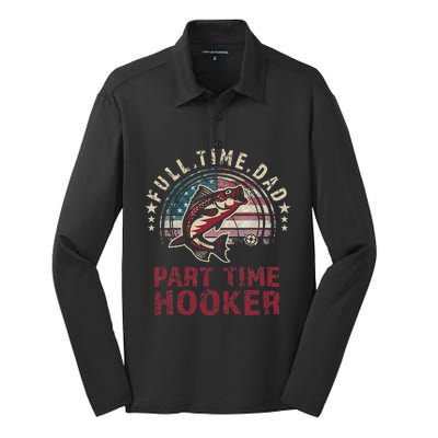 Bass Fishing Full Time Dad Part Time Hooker Papa Funny Silk Touch Performance Long Sleeve Polo