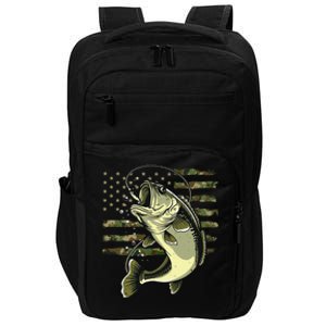 Bass Fish Fishing Usa American Flag Camouflage Fisherman Impact Tech Backpack