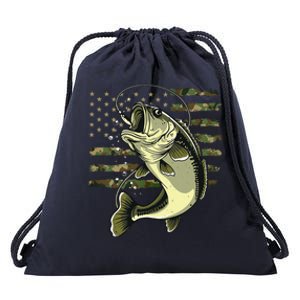 Bass Fish Fishing Usa American Flag Camouflage Fisherman Drawstring Bag