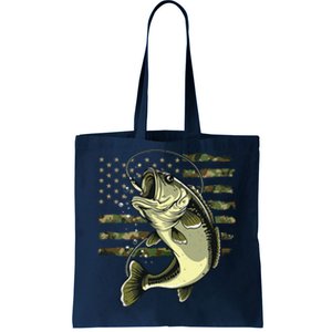 Bass Fish Fishing Usa American Flag Camouflage Fisherman Tote Bag