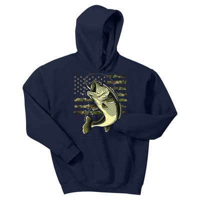 Bass Fish Fishing Usa American Flag Camouflage Fisherman Kids Hoodie