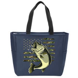 Bass Fish Fishing Usa American Flag Camouflage Fisherman Zip Tote Bag