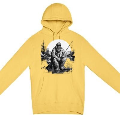 Big Foot Fishing Cool Fishing Fisher Premium Pullover Hoodie