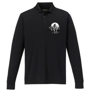 Big Foot Fishing Cool Fishing Fisher Performance Long Sleeve Polo