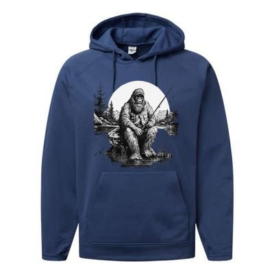 Big Foot Fishing Cool Fishing Fisher Performance Fleece Hoodie