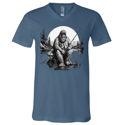 Big Foot Fishing Cool Fishing Fisher V-Neck T-Shirt