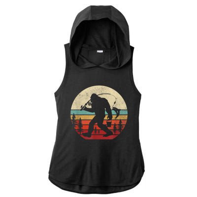 Bigfoot Fishing Funny Retro Sasquatch Fishermen Men Ladies PosiCharge Tri-Blend Wicking Draft Hoodie Tank