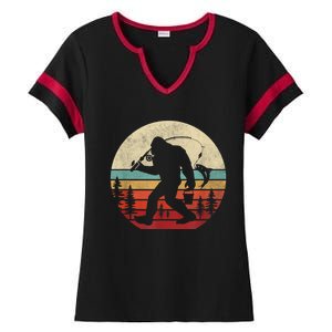 Bigfoot Fishing Funny Retro Sasquatch Fishermen Men Ladies Halftime Notch Neck Tee