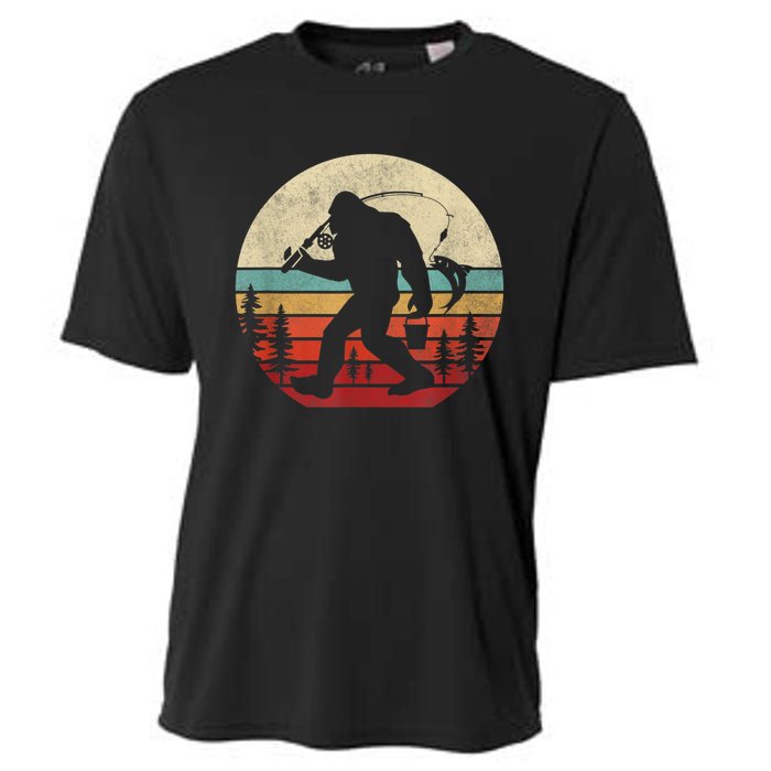 Bigfoot Fishing Funny Retro Sasquatch Fishermen Men Cooling Performance Crew T-Shirt