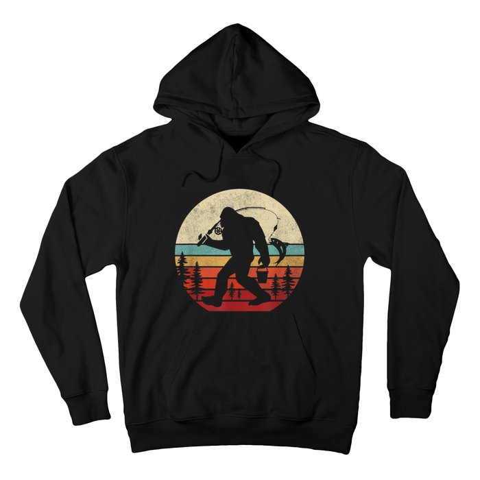 Bigfoot Fishing Funny Retro Sasquatch Fishermen Men Hoodie