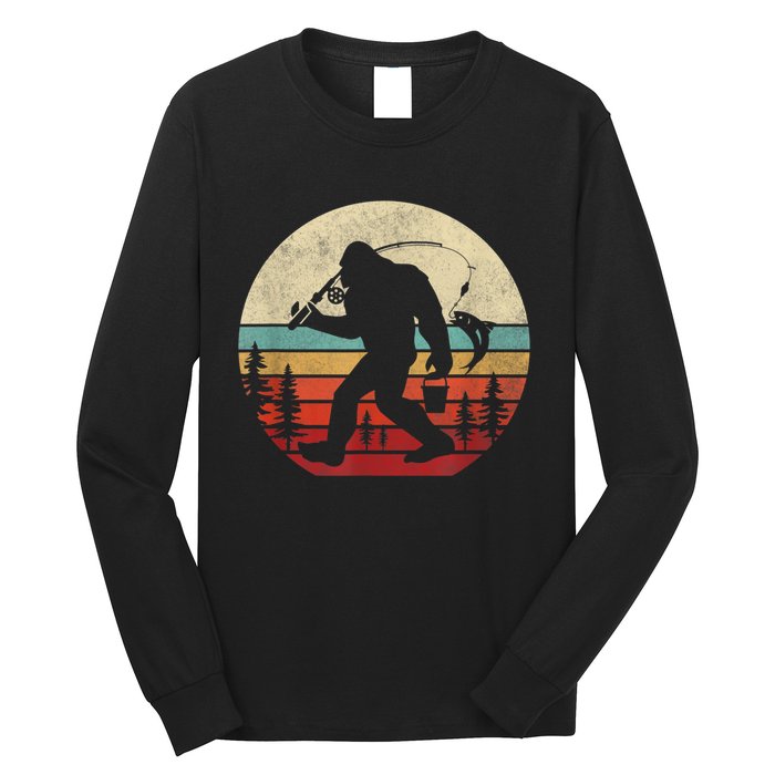 Bigfoot Fishing Funny Retro Sasquatch Fishermen Men Long Sleeve Shirt