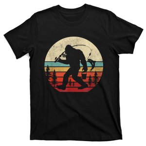 Bigfoot Fishing Funny Retro Sasquatch Fishermen Men T-Shirt