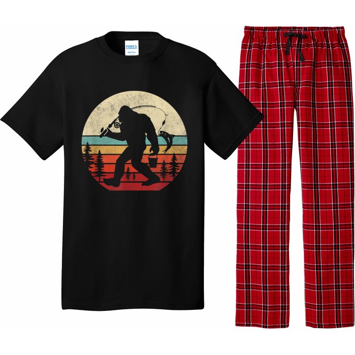 Bigfoot Fishing Funny Retro Sasquatch Fishermen Men Pajama Set