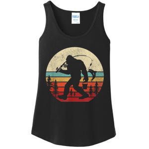 Bigfoot Fishing Funny Retro Sasquatch Fishermen Men Ladies Essential Tank