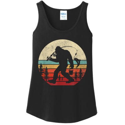 Bigfoot Fishing Funny Retro Sasquatch Fishermen Men Ladies Essential Tank