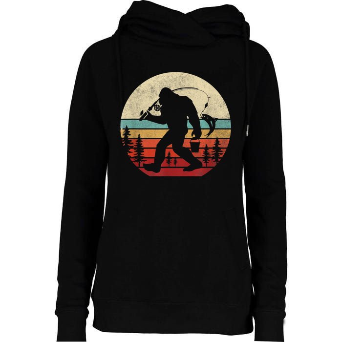 Bigfoot Fishing Funny Retro Sasquatch Fishermen Men Womens Funnel Neck Pullover Hood