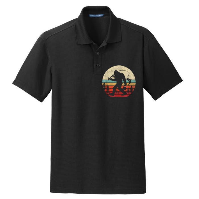 Bigfoot Fishing Funny Retro Sasquatch Fishermen Men Dry Zone Grid Polo