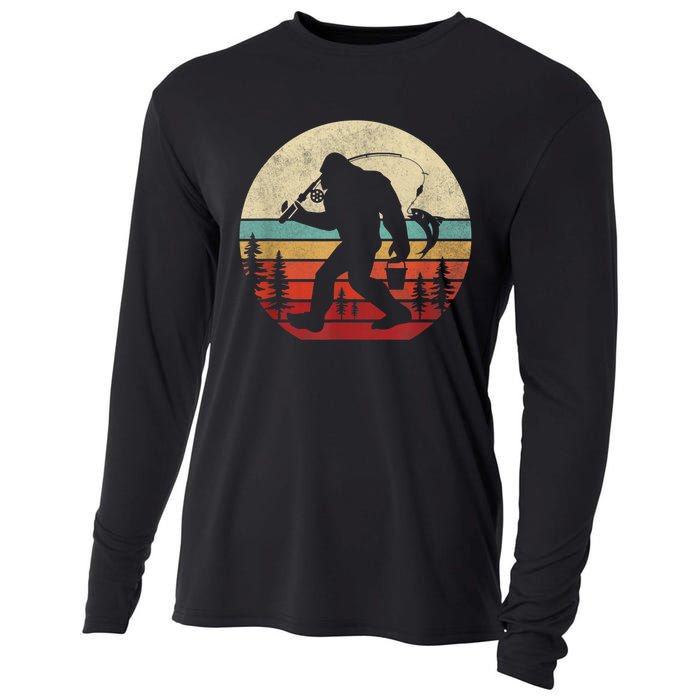 Bigfoot Fishing Funny Retro Sasquatch Fishermen Men Cooling Performance Long Sleeve Crew