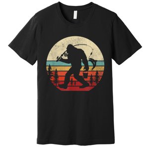 Bigfoot Fishing Funny Retro Sasquatch Fishermen Men Premium T-Shirt