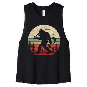 Bigfoot Fishing Funny Retro Sasquatch Fishermen Men Women's Racerback Cropped Tank