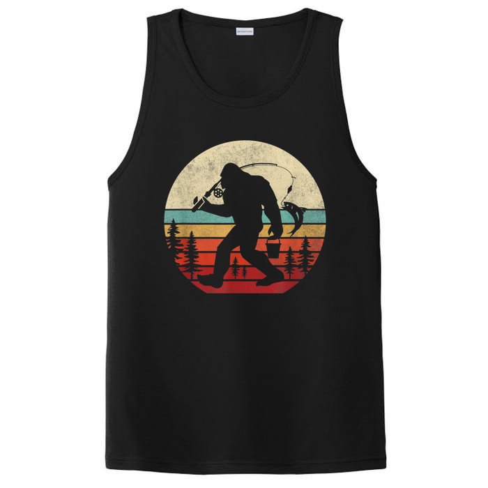 Bigfoot Fishing Funny Retro Sasquatch Fishermen Men PosiCharge Competitor Tank