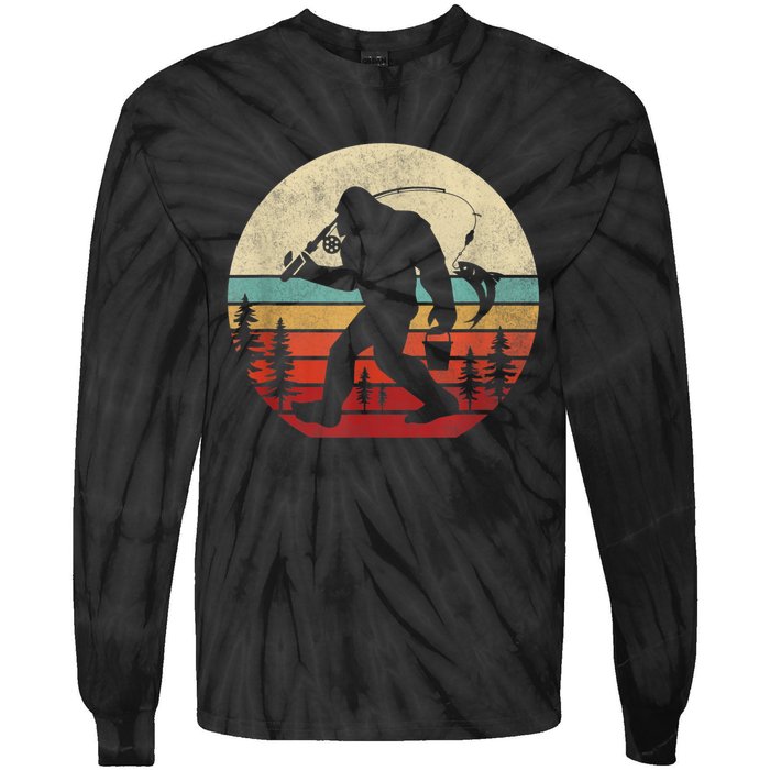 Bigfoot Fishing Funny Retro Sasquatch Fishermen Men Tie-Dye Long Sleeve Shirt