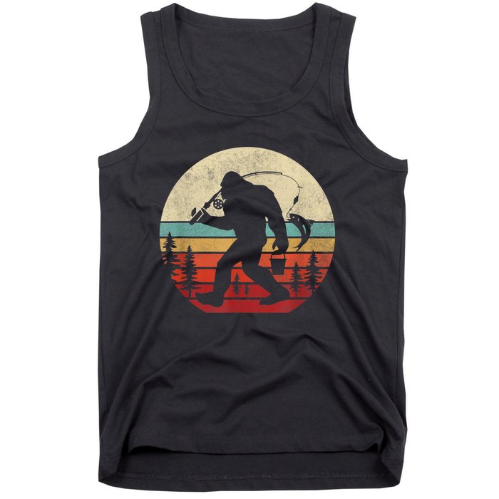 Bigfoot Fishing Funny Retro Sasquatch Fishermen Men Tank Top