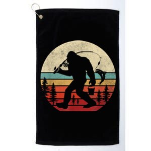 Bigfoot Fishing Funny Retro Sasquatch Fishermen Men Platinum Collection Golf Towel