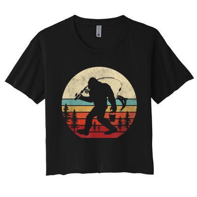 Bigfoot Fishing Funny Retro Sasquatch Fishermen Men Women's Crop Top Tee