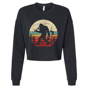 Bigfoot Fishing Funny Retro Sasquatch Fishermen Men Cropped Pullover Crew