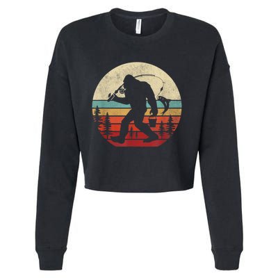 Bigfoot Fishing Funny Retro Sasquatch Fishermen Men Cropped Pullover Crew