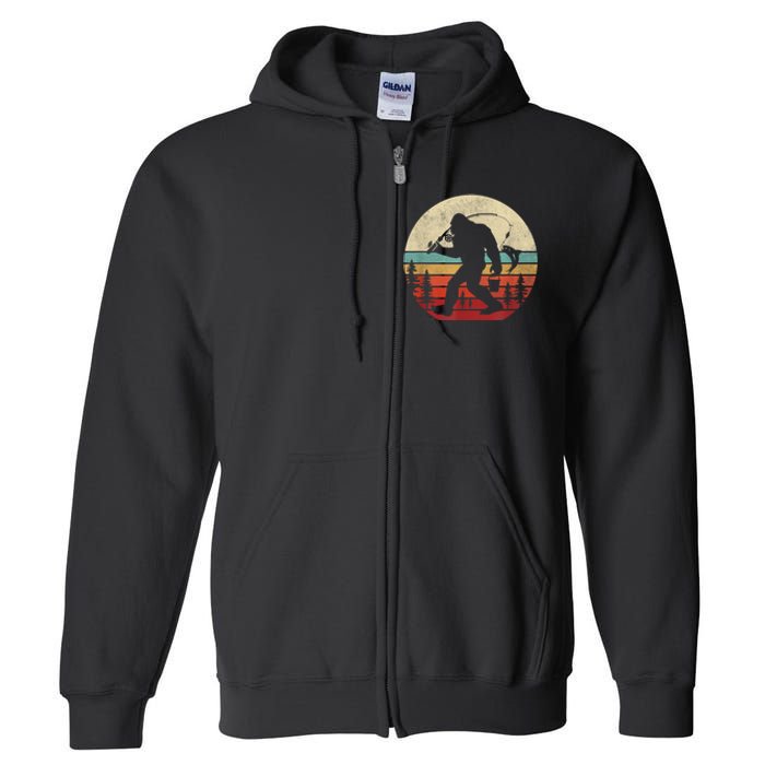 Bigfoot Fishing Funny Retro Sasquatch Fishermen Men Full Zip Hoodie