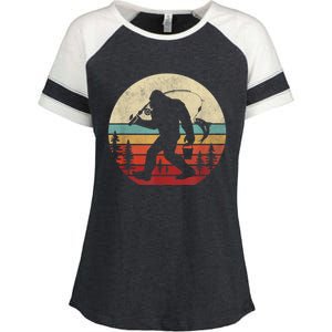 Bigfoot Fishing Funny Retro Sasquatch Fishermen Men Enza Ladies Jersey Colorblock Tee