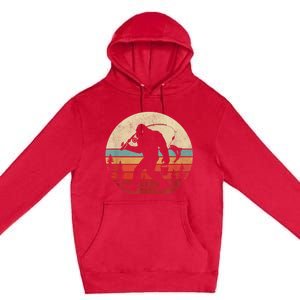 Bigfoot Fishing Funny Retro Sasquatch Fishermen Men Premium Pullover Hoodie