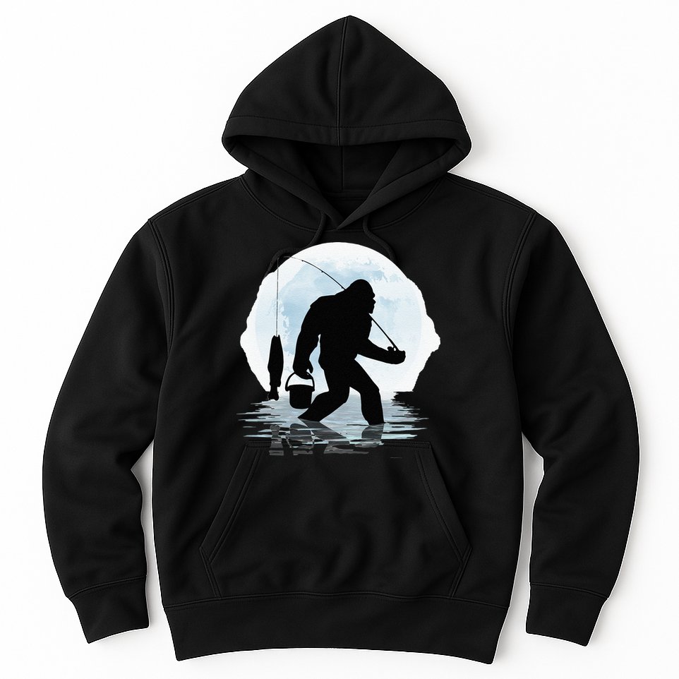 Bigfoot Fishing Funny Sasquatch And Fish Night Fishing Hoodie