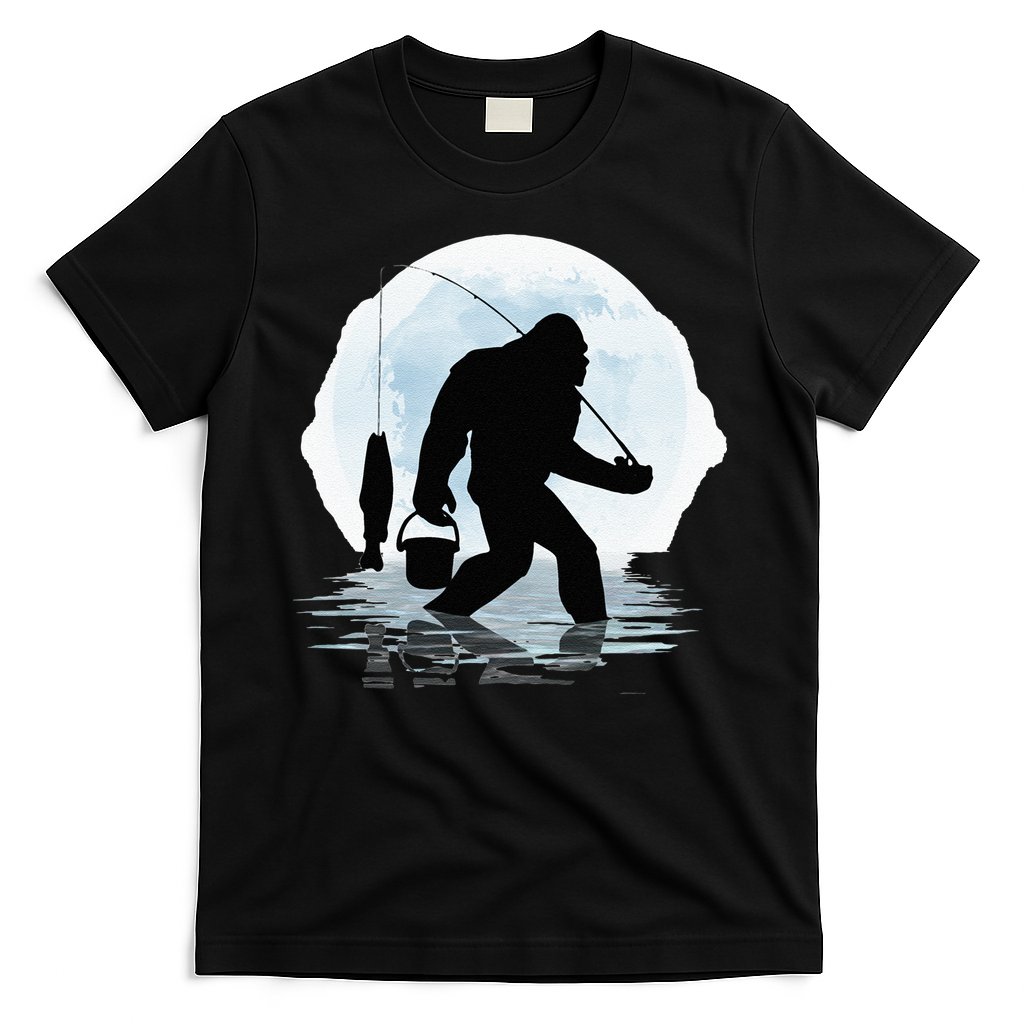 Bigfoot Fishing Funny Sasquatch And Fish Night Fishing T-Shirt