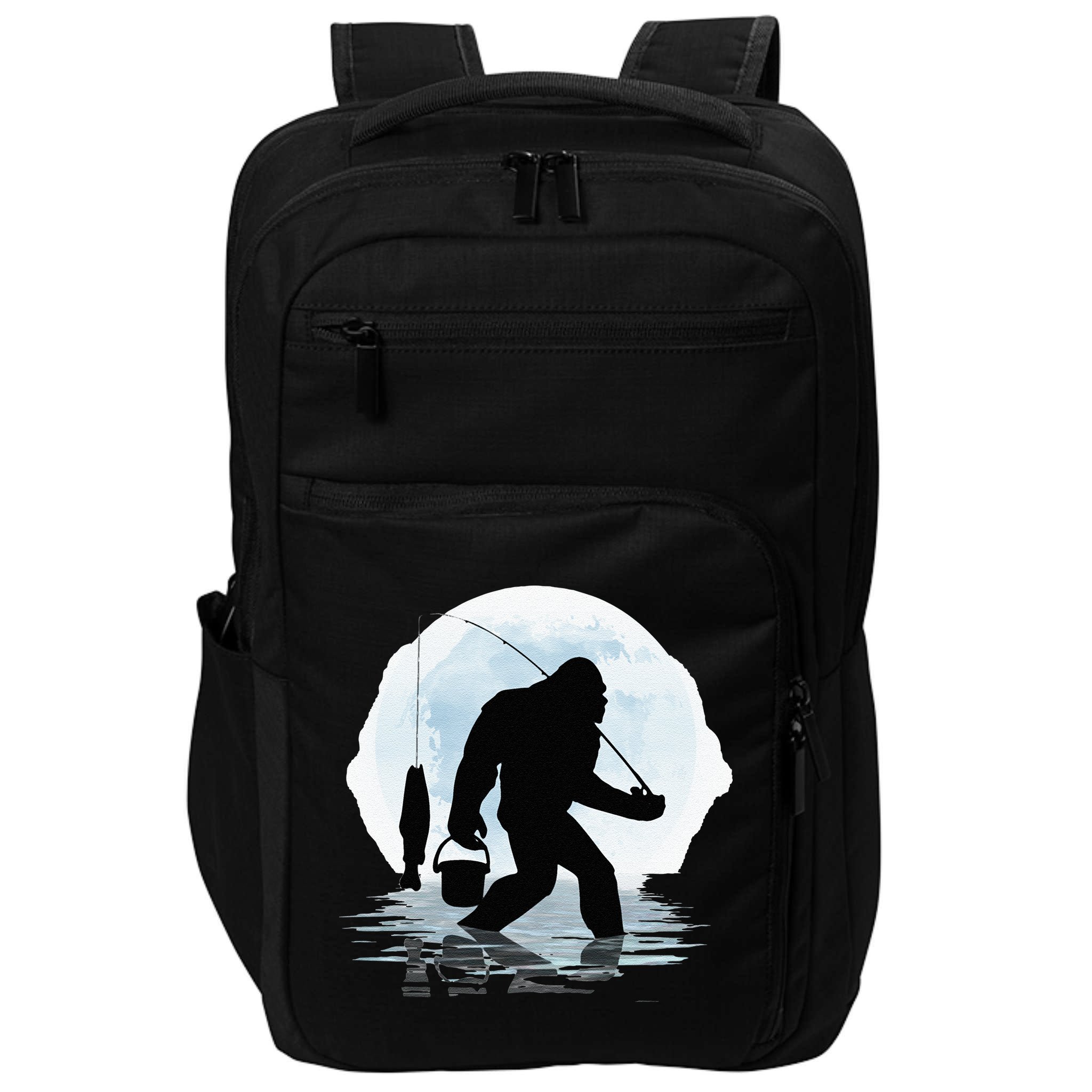 Bigfoot Fishing Funny Sasquatch And Fish Night Fishing Impact Tech Backpack