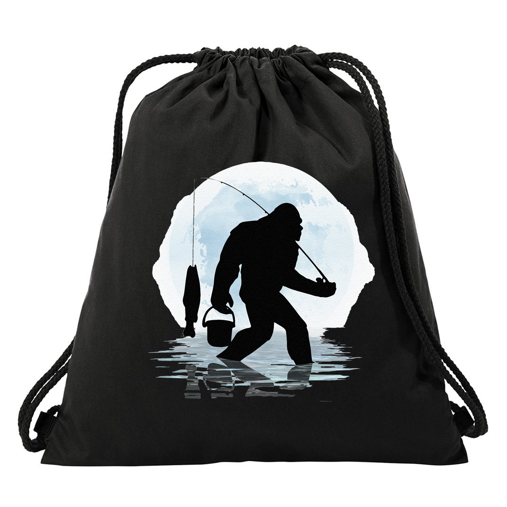 Bigfoot Fishing Funny Sasquatch And Fish Night Fishing Drawstring Bag