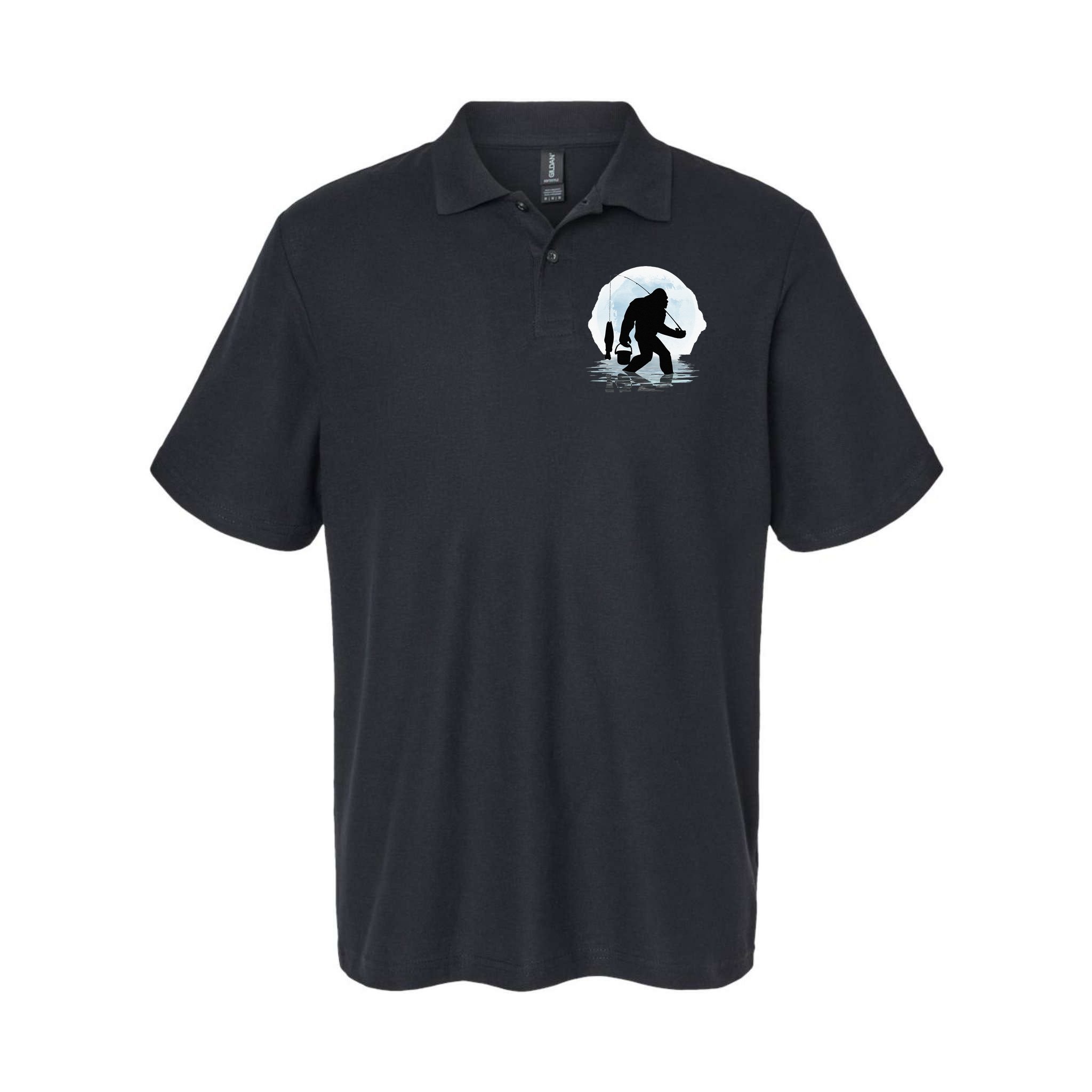 Bigfoot Fishing Funny Sasquatch And Fish Night Fishing Polo