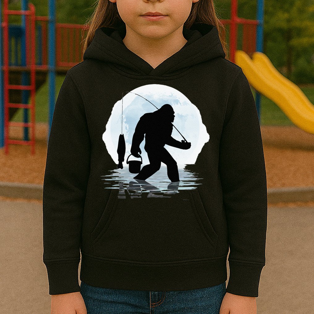 Bigfoot Fishing Funny Sasquatch And Fish Night Fishing Kids Hoodie