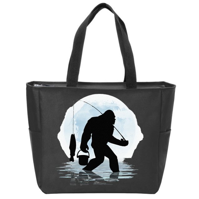 Bigfoot Fishing Funny Sasquatch And Fish Night Fishing Zip Tote Bag