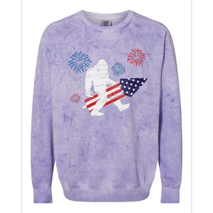 Bigfoot Fireworks Funny 4th Of July Sasquatch Patriotic Colorblast Crewneck Sweatshirt