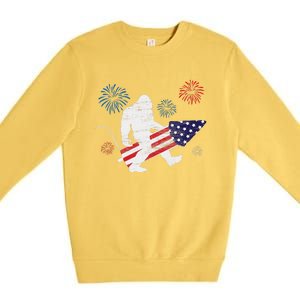 Bigfoot Fireworks Funny 4th Of July Sasquatch Patriotic Premium Crewneck Sweatshirt