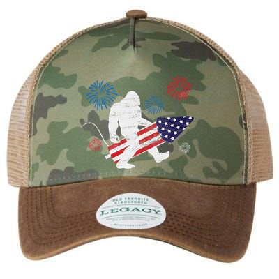 Bigfoot Fireworks Funny 4th Of July Sasquatch Patriotic Legacy Tie Dye Trucker Hat