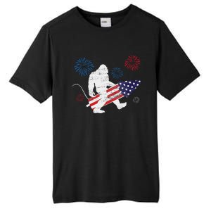 Bigfoot Fireworks Funny 4th Of July Sasquatch Patriotic Tall Fusion ChromaSoft Performance T-Shirt