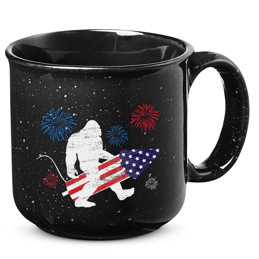 Bigfoot Fireworks Funny 4th Of July Sasquatch Patriotic 15oz Campfire Ceramic Mug