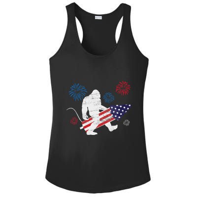 Bigfoot Fireworks Funny 4th Of July Sasquatch Patriotic Ladies PosiCharge Competitor Racerback Tank