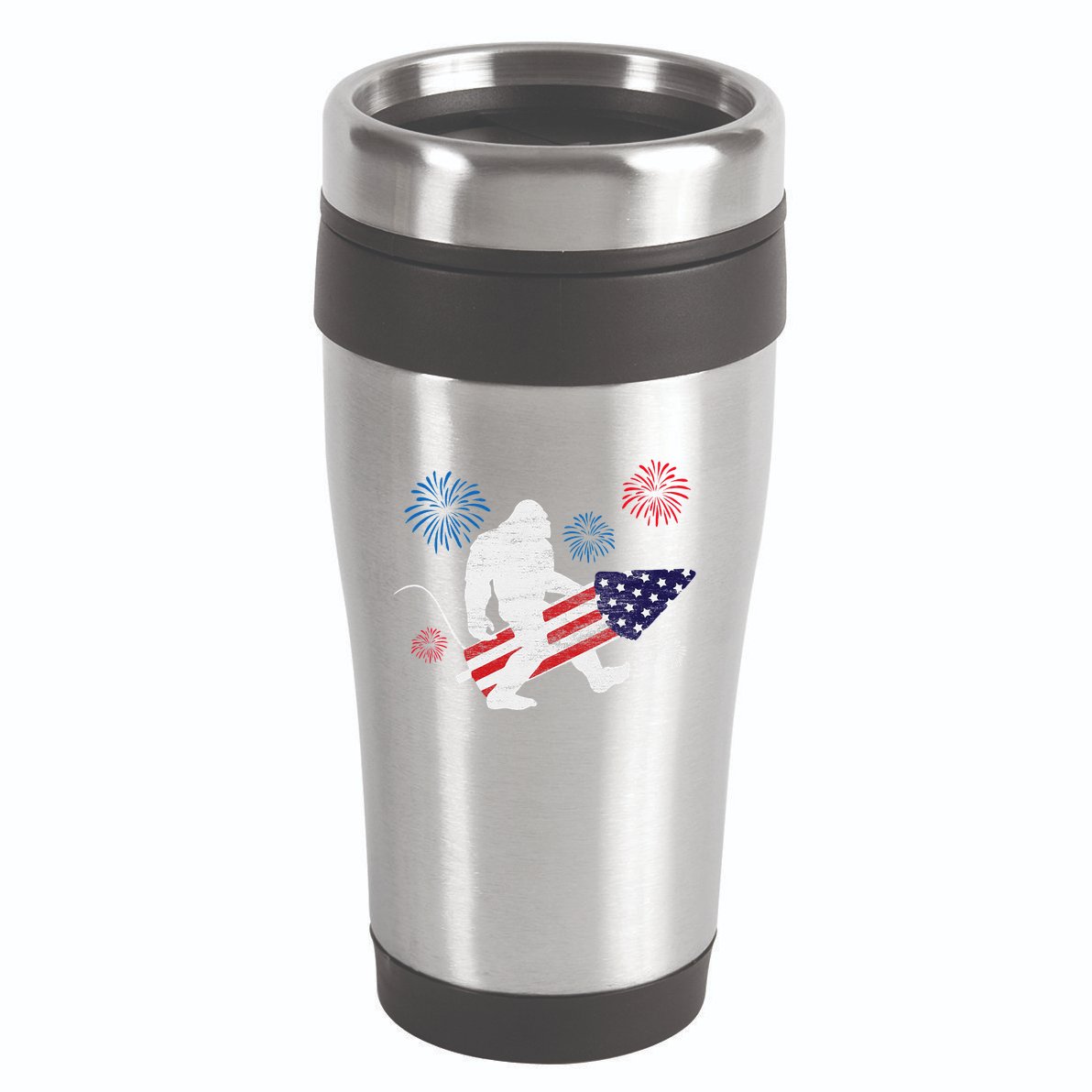 Bigfoot Fireworks Funny 4th Of July Sasquatch Patriotic 16oz Travel Tumbler