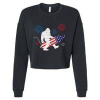 Bigfoot Fireworks Funny 4th Of July Sasquatch Patriotic Cropped Pullover Crew